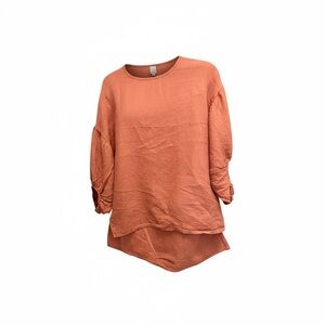 Lightweight Rust Orange Layered Hem Tunic 100% Linen Made in Italy